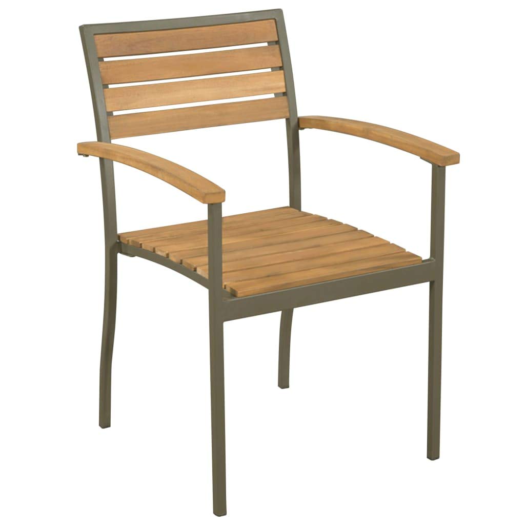 9 Piece Natural Wood and Grey Steel Outdoor Dining Set Y224696