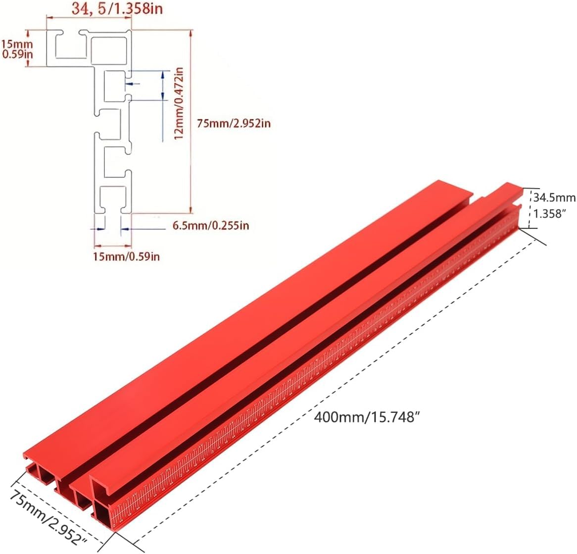 Aluminum Precision Miter Gauge with T-Track Fence and Flip Stop C8568