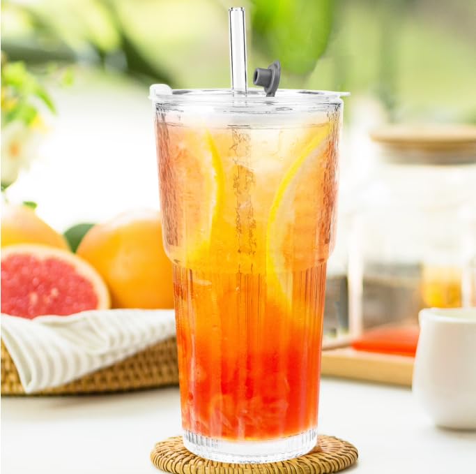 20 oz Glass Tumbler with Lid and Straw Q83863