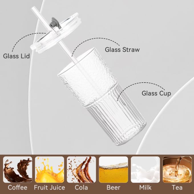 20 oz Glass Tumbler with Lid and Straw Q83863