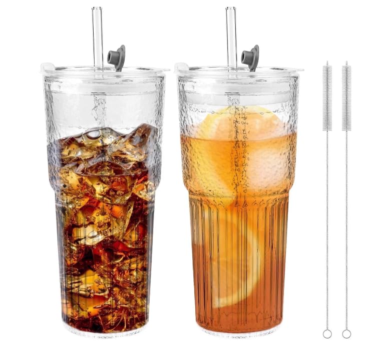 20 oz Glass Tumbler with Lid and Straw Q83863