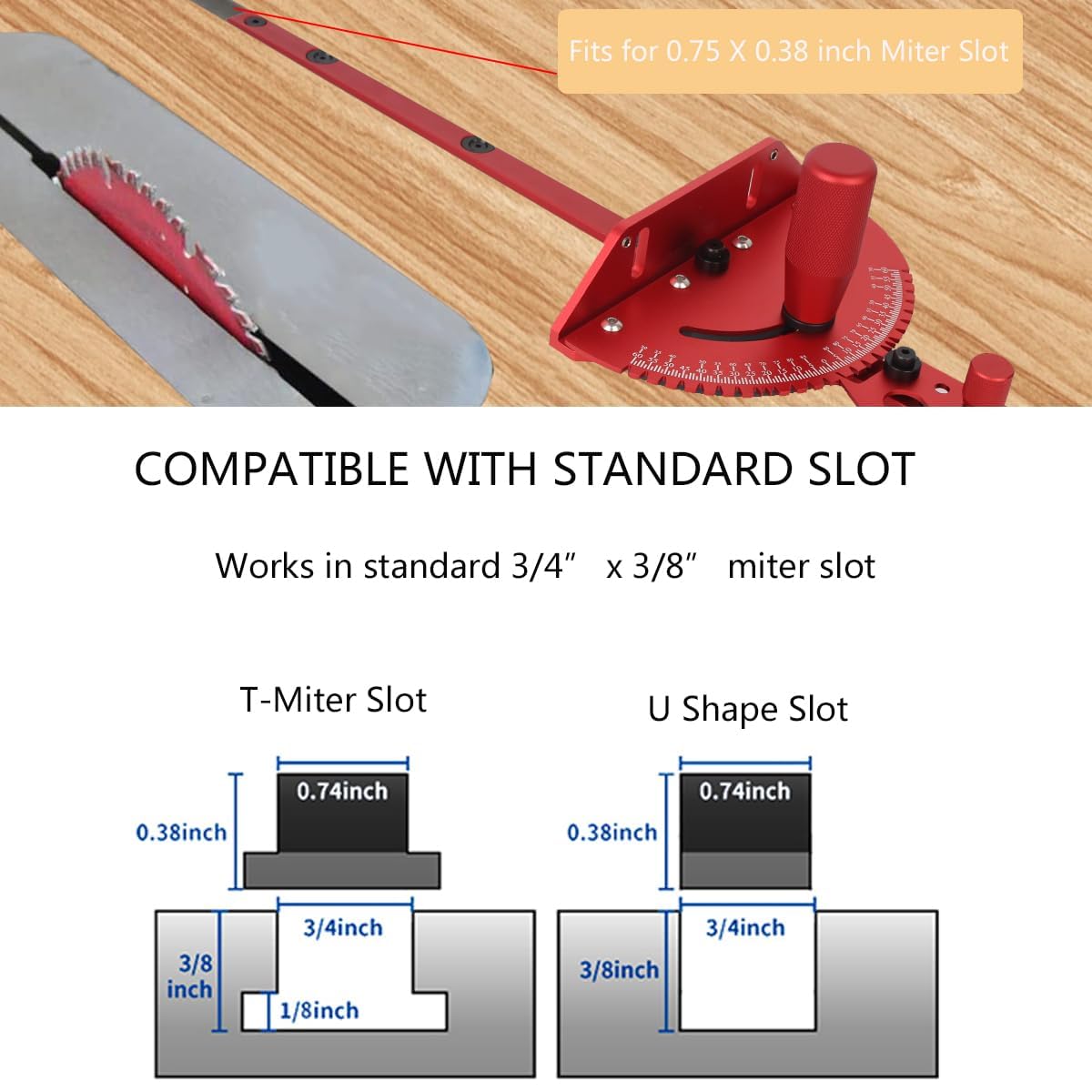 Aluminum Precision Miter Gauge with T-Track Fence and Flip Stop C8568