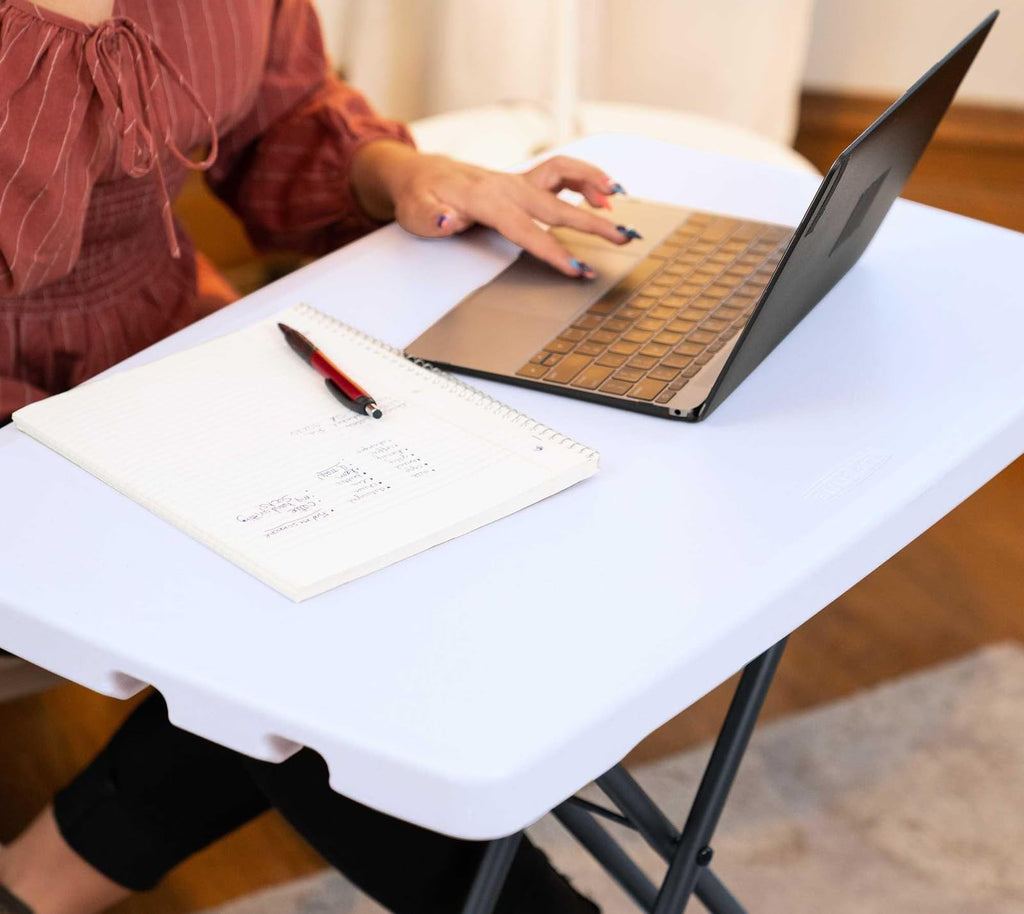 Adjustable Folding Laptop Table TV Tray, 30 Inch, White Granite J61884
