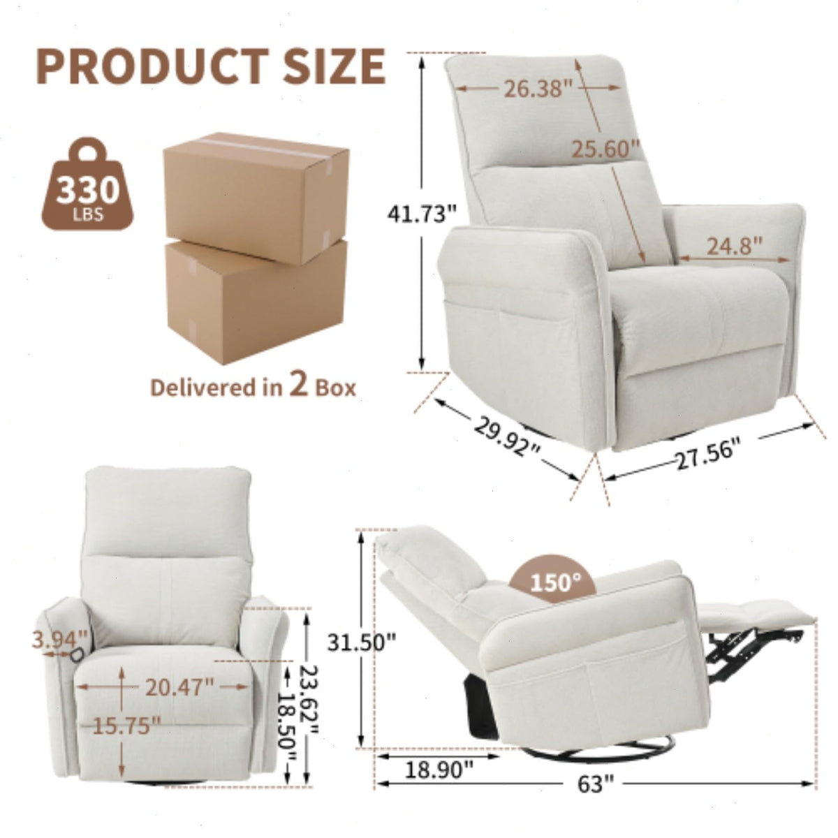Blue-Gray Snowflake Velvet Swivel Rocker Recliner S578445