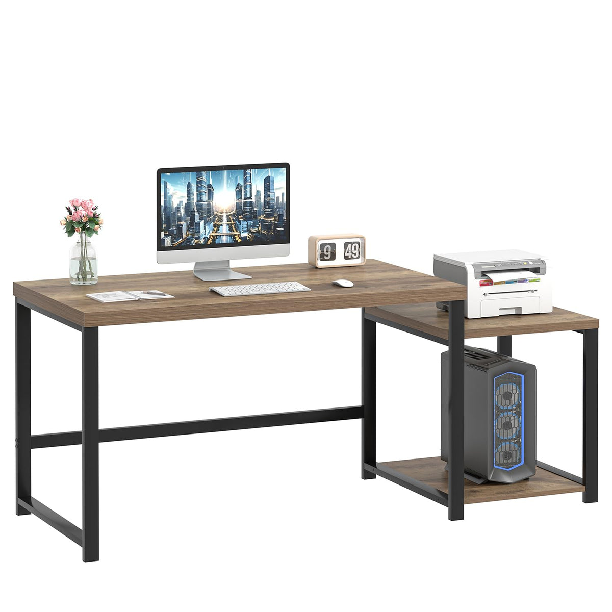 63 Inch Wood Computer Desk with Storage Shelves W5638