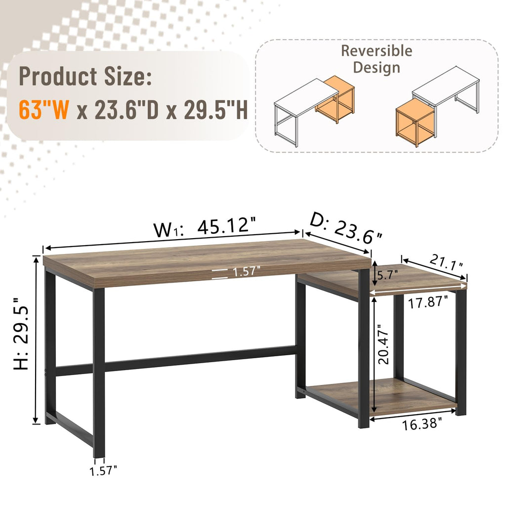 63 Inch Wood Computer Desk with Storage Shelves W5638