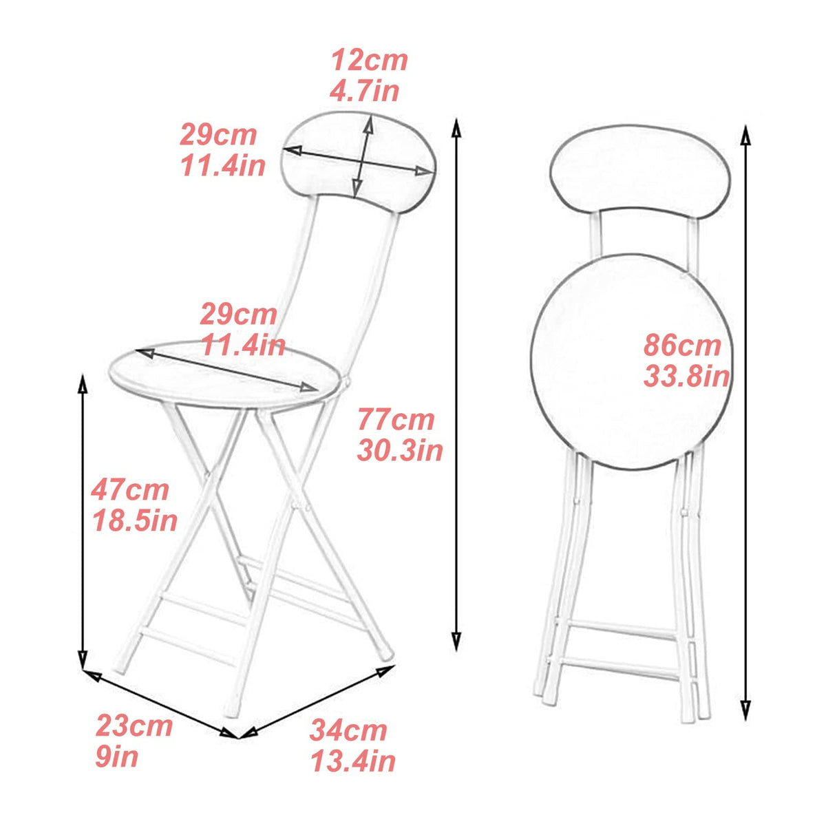 Black 18 Inch Folding Stool with Backrest and Footrest T23187