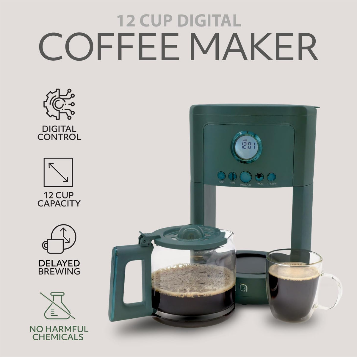 12-Cup Programmable Drip Coffee Maker with Glass Carafe V44826
