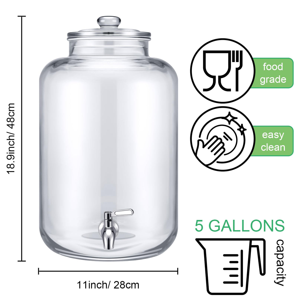 5 Gallon Glass Beverage Dispenser with Lid W228