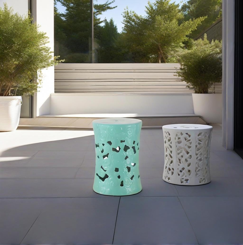 Teal Ceramic Garden Stool X8179