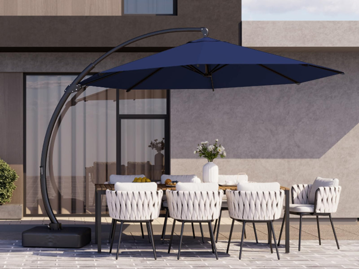 11ft Navy Blue Aluminum Cantilever Patio Umbrella with Base I562
