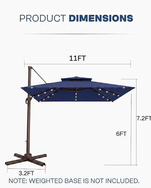 11x11 FT Double-Top Cantilever Patio Umbrella with Lights W829