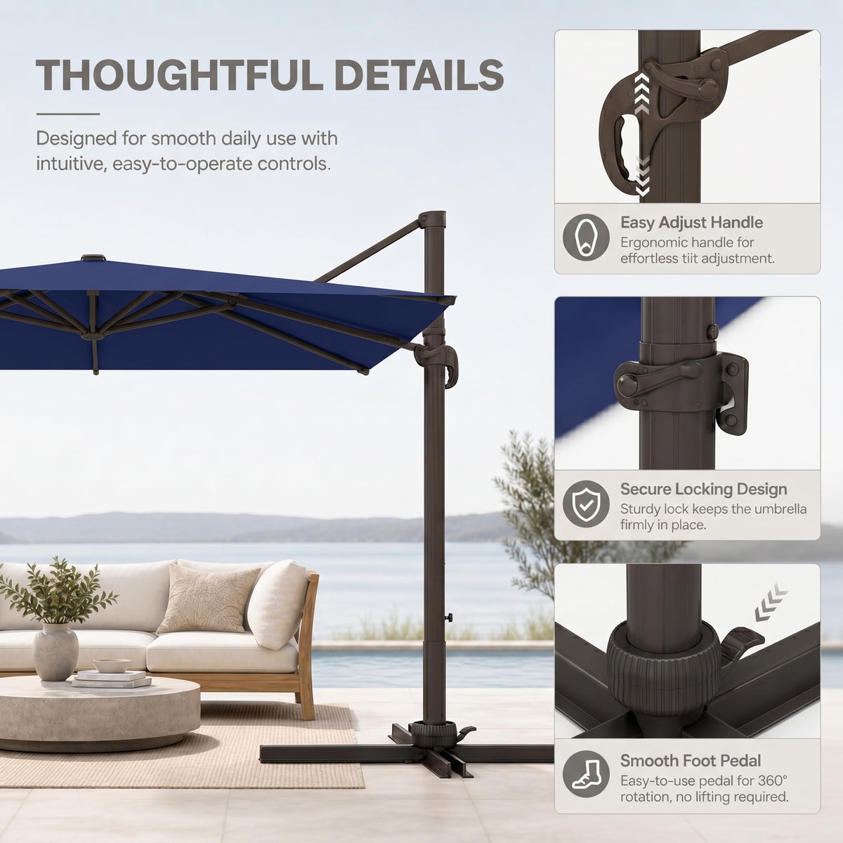 Large Square Cantilever Patio Umbrella with Aluminum Pole E779884