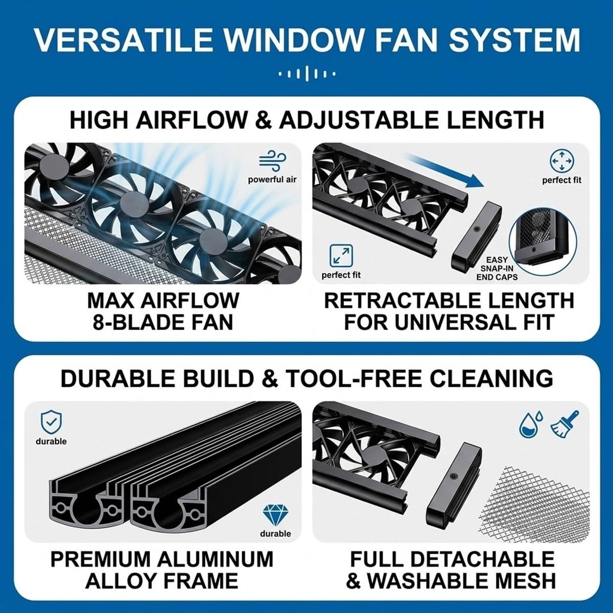 Window Exhaust Fan Reversible Airflow Variable Speed Retractable V70405