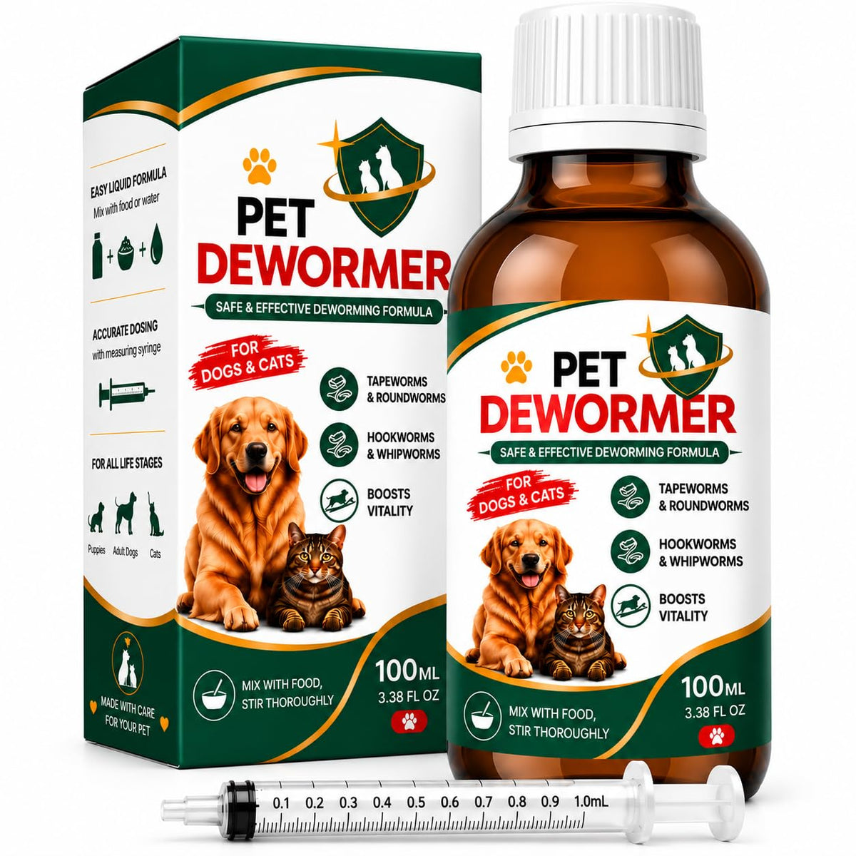 Praziquantel & Pyrantel Pamoate Oral Suspension for Dogs & Cats 3.38 fl oz C35458