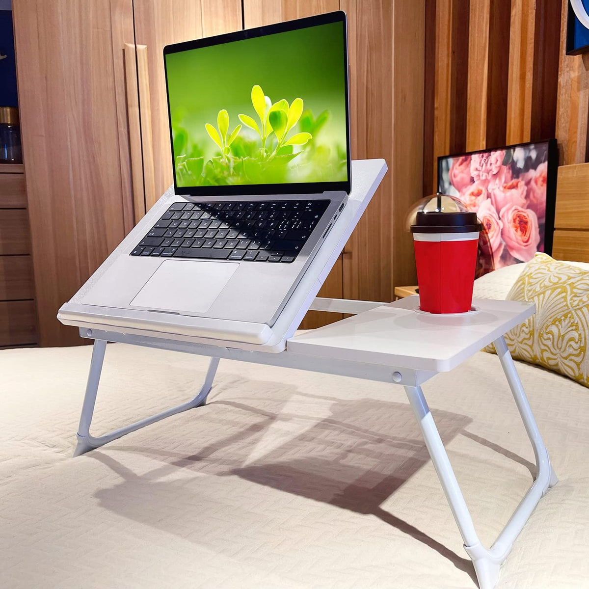 White Laptop Desk with Cup Holder Z39472