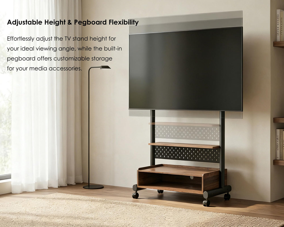 Rolling TV Floor Stand for 40-85in TVs, Height-Adjustable, Walnut K519