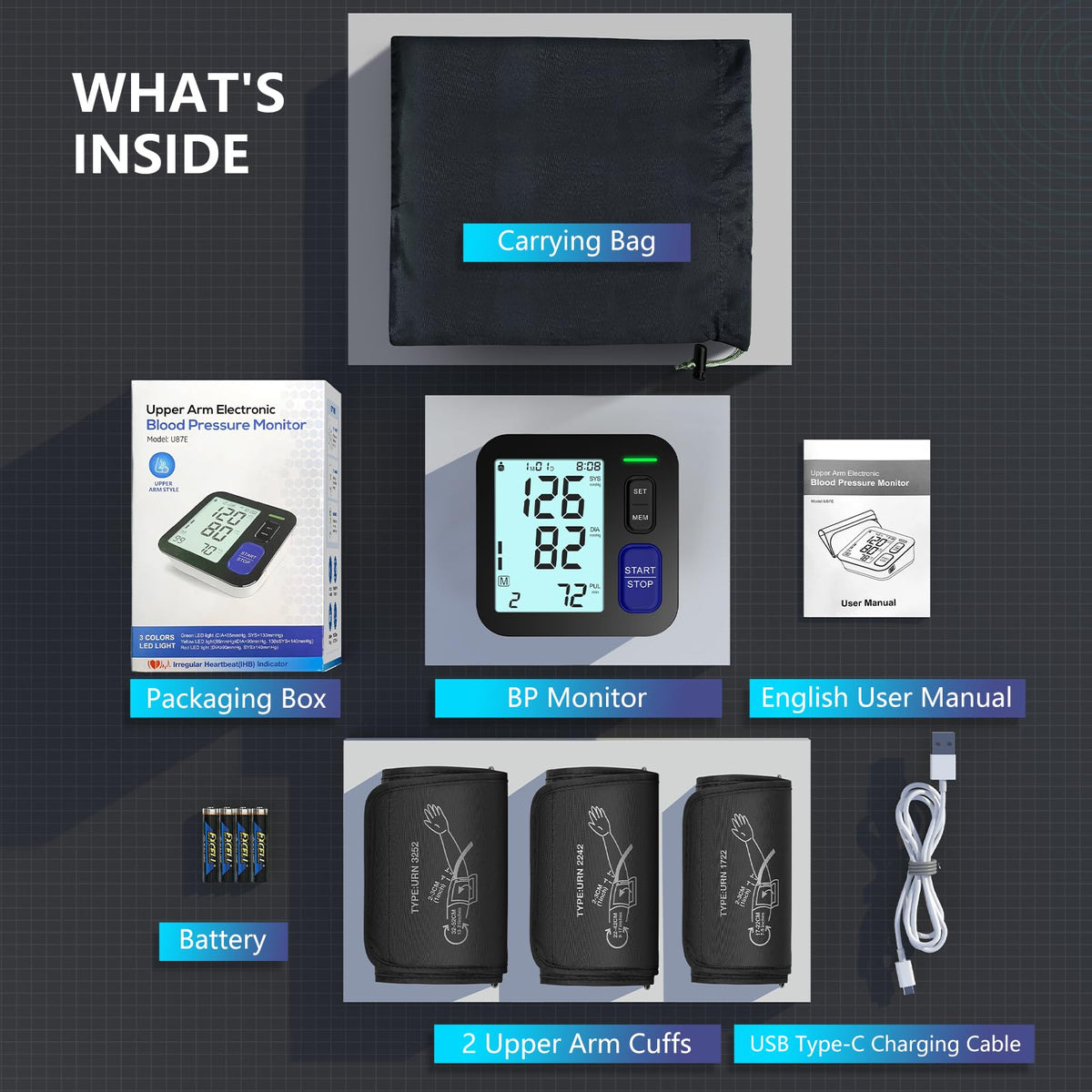 Upper Arm Blood Pressure Machine with 3 Size Cuffs E58164
