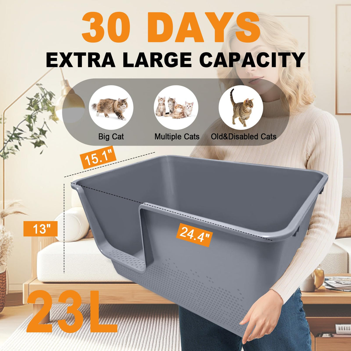 XL High Sides Cat Litter Box V9498