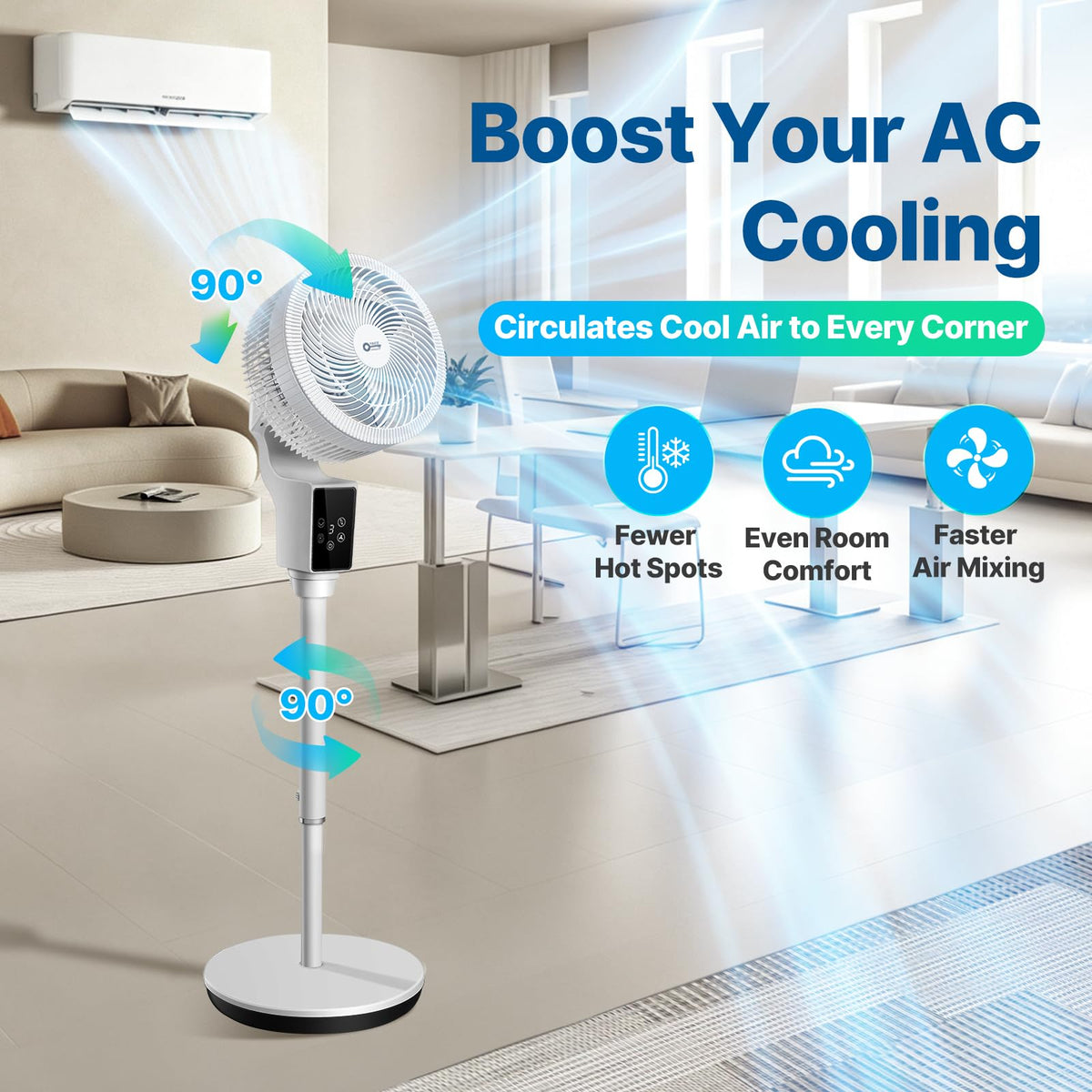 Oscillating Fan, 360° Air Circulator Pedestal Fan, 43.3” Adjustable Height R6722