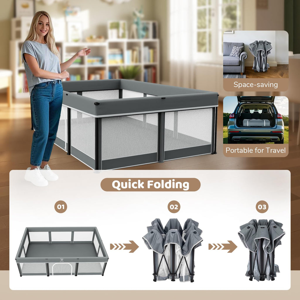 Foldable Baby Playpen with Mat Q979312