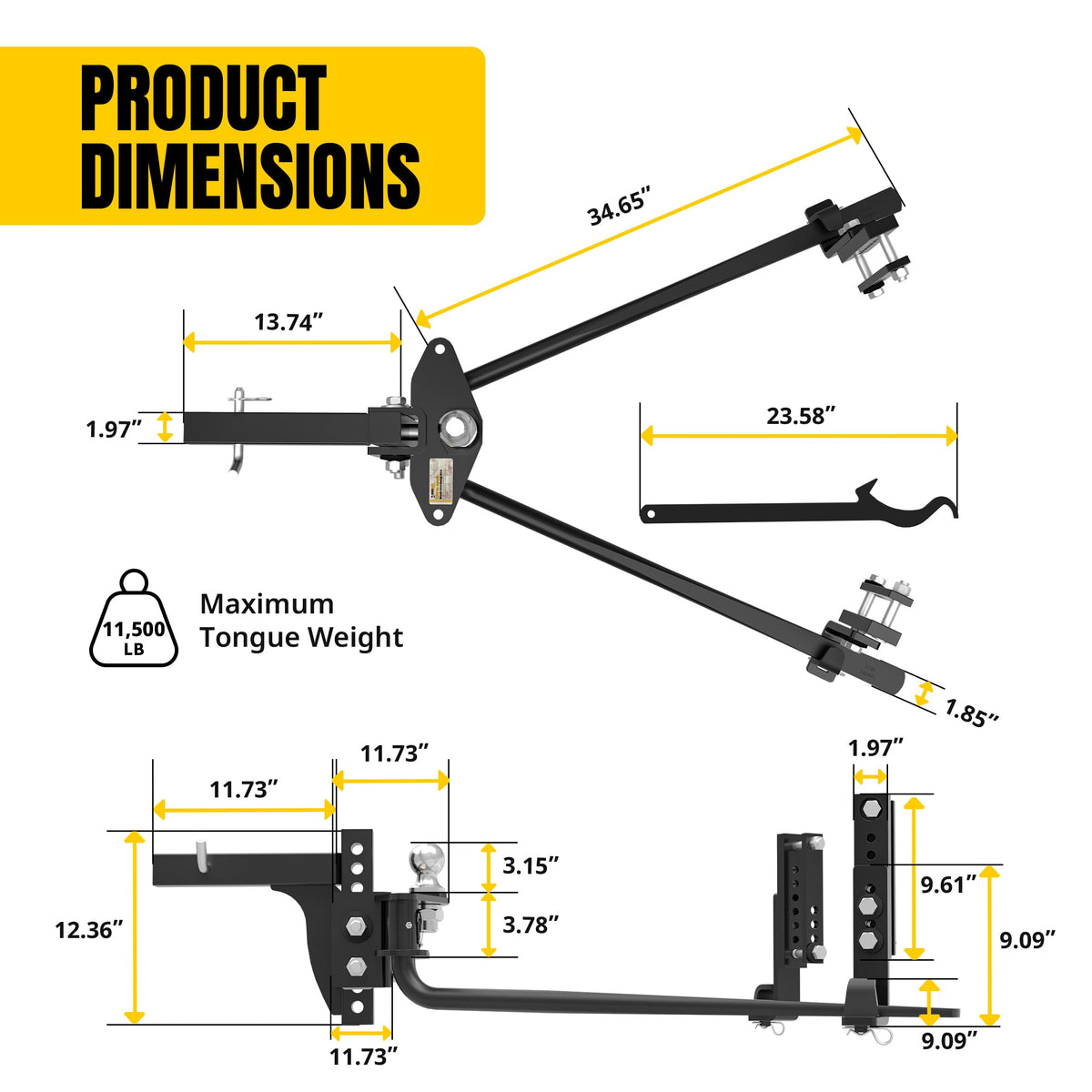 Weight Distribution Hitch with Sway Control Kit, 11,500 lb Capacity, Black G21253