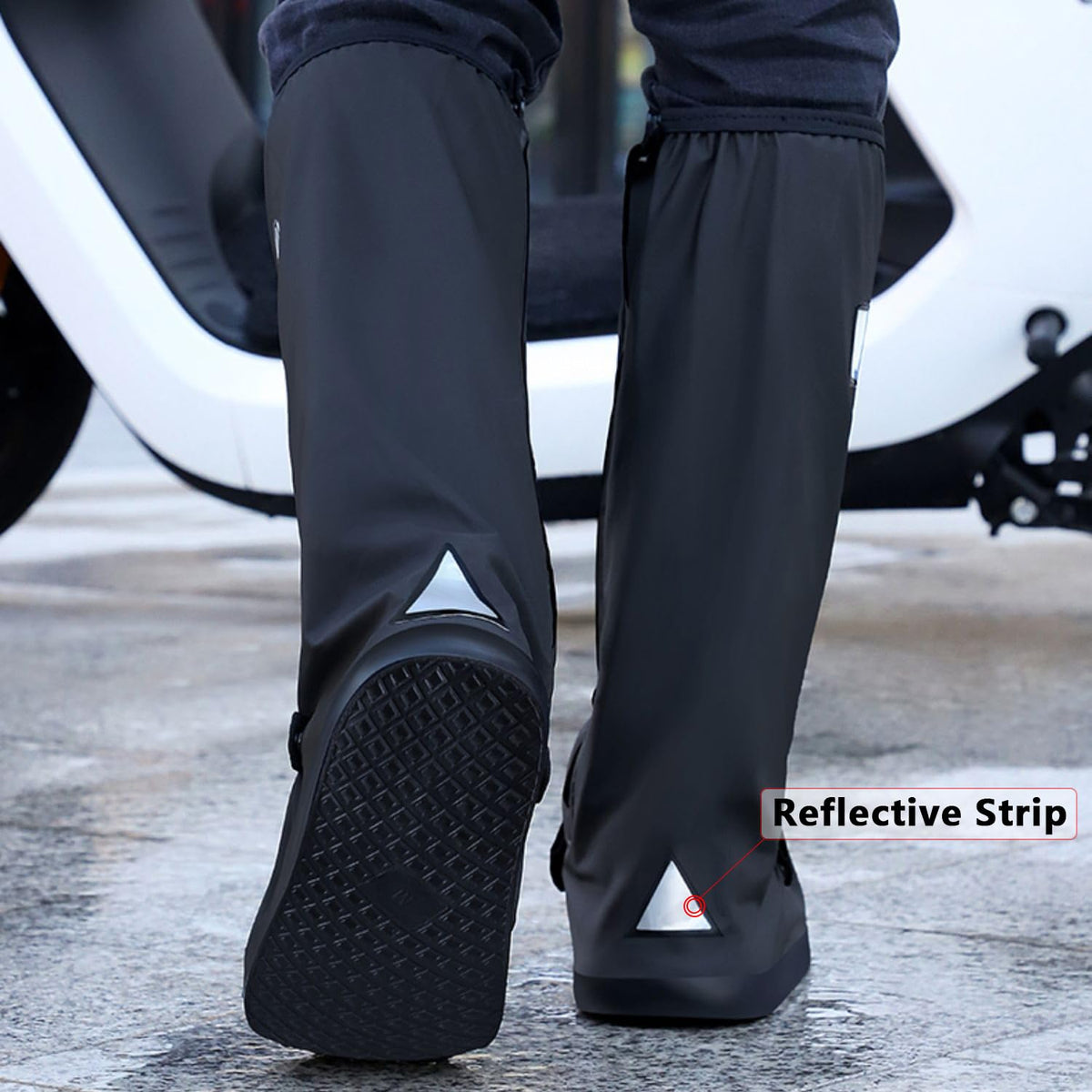 Black Waterproof Rain Boot Shoe Cover with Reflector Z96803