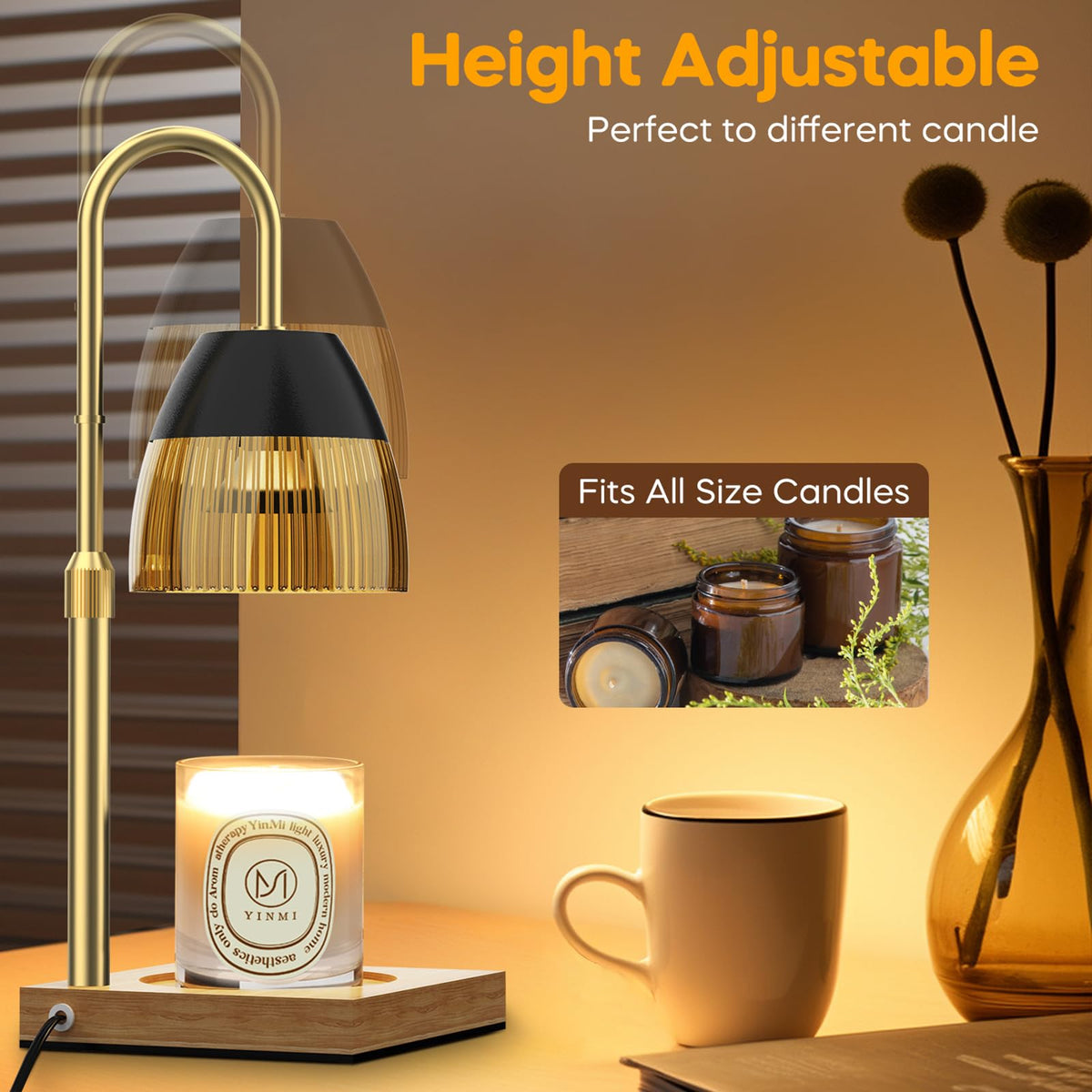 Candle Warmer Lamp with Timer Auto Off, Dimmable Height Adjustable Wax Melting Lamp X1828