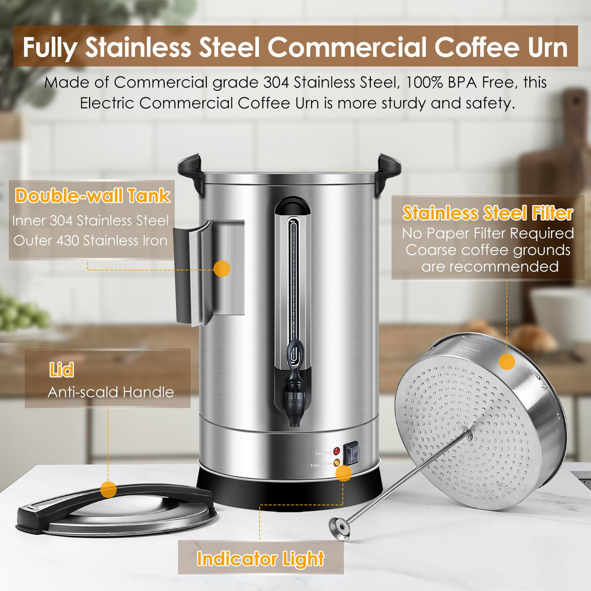 120 Cup 18L Stainless Steel Commercial Coffee Urn N87291