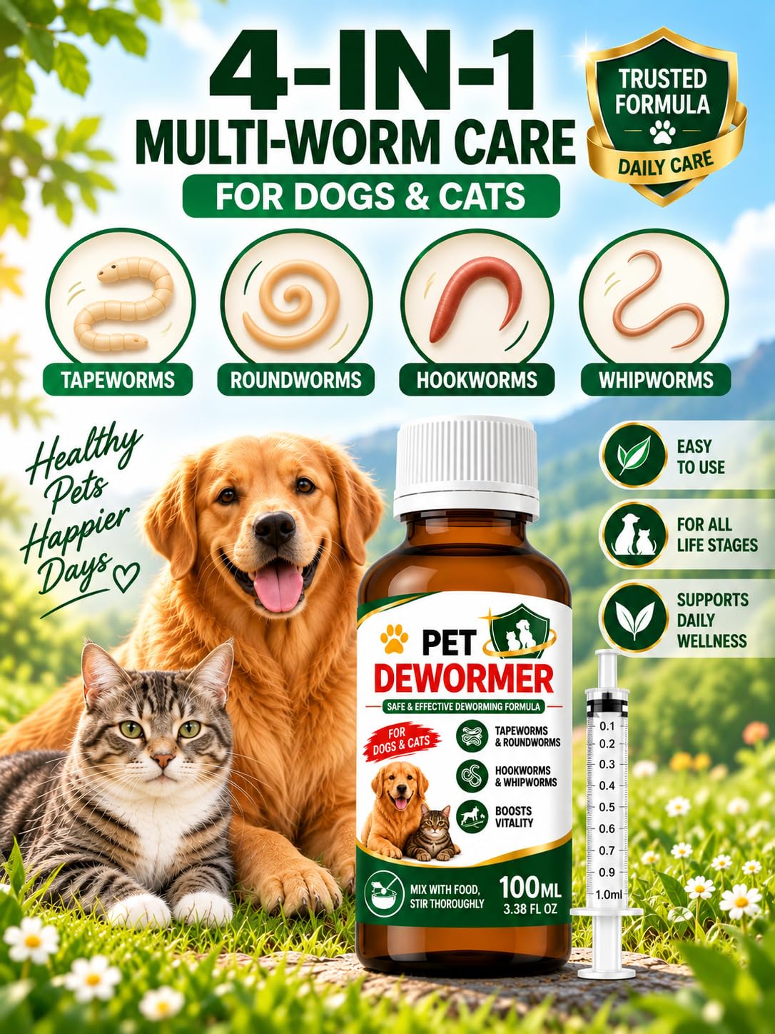 Praziquantel & Pyrantel Pamoate Oral Suspension for Dogs & Cats 3.38 fl oz C35458