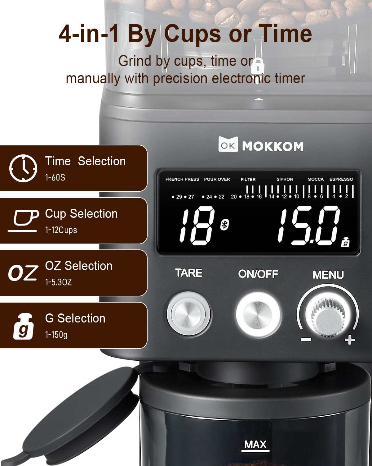 Conical Burr Coffee Grinder with Scale, 31 Grind Settings, Stainless Steel, Black G22521