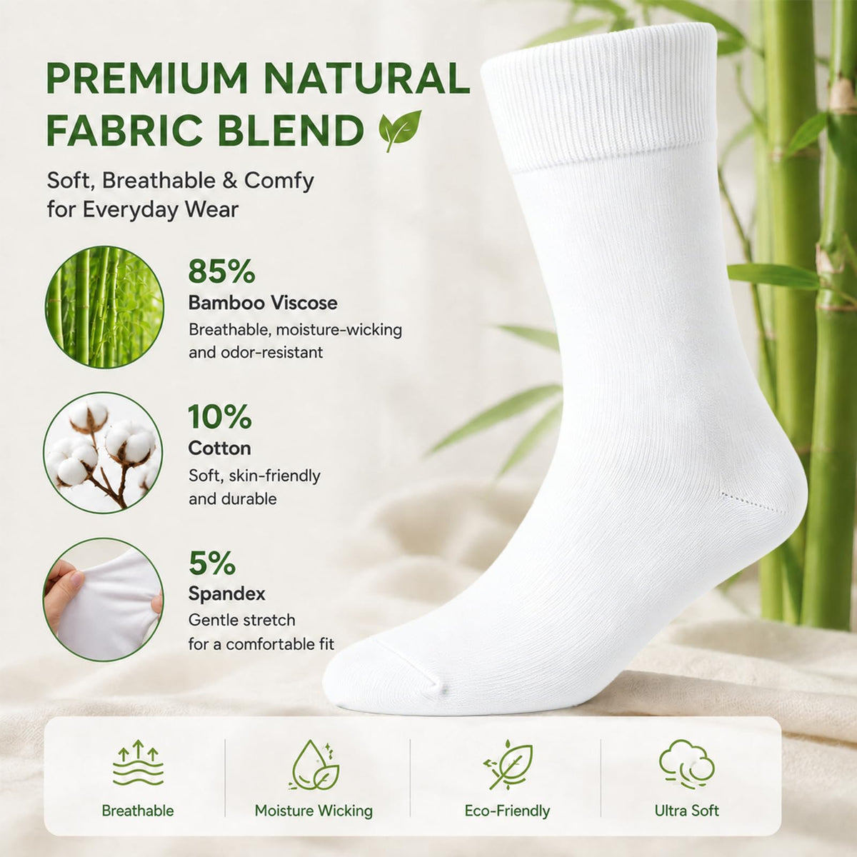 Women's 6 Pairs Bamboo Viscose Crew Socks P978