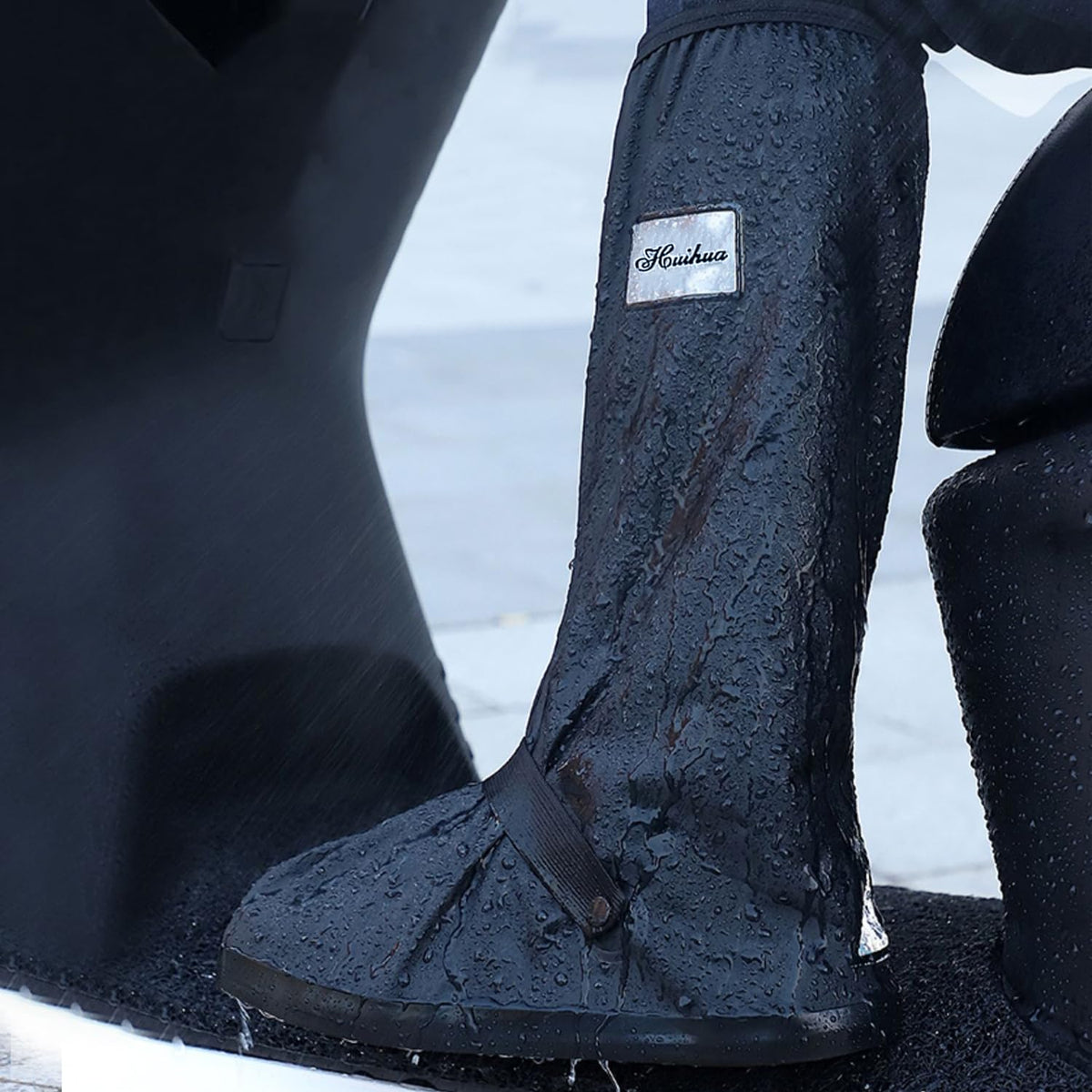 Black Waterproof Rain Boot Shoe Cover with Reflector Z96803