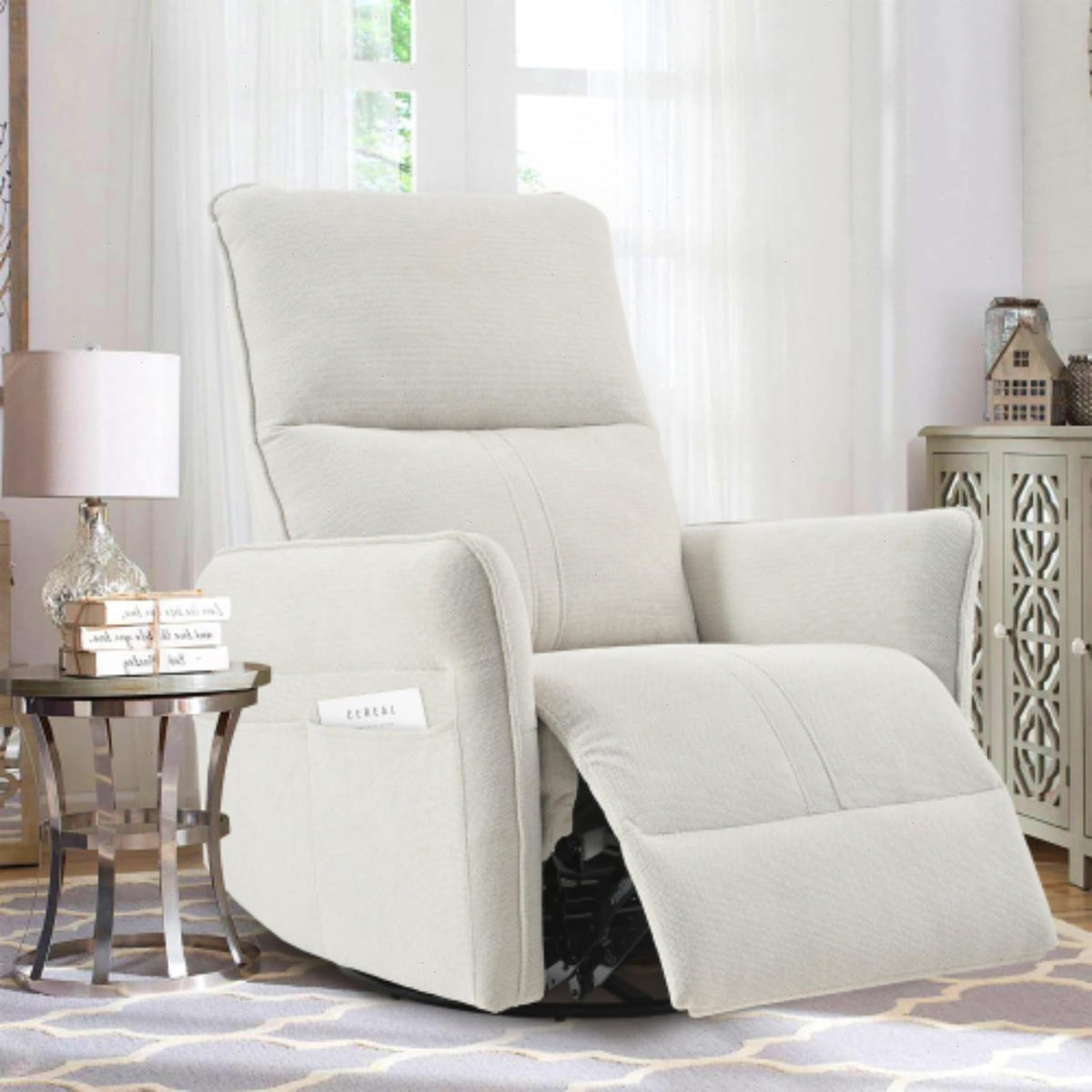 Blue-Gray Snowflake Velvet Swivel Rocker Recliner S578445