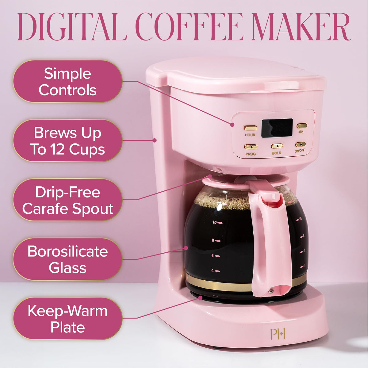 12-Cup Programmable Drip Coffee Maker with Glass Carafe T7554