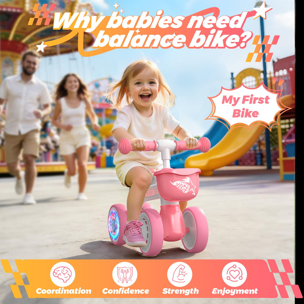 Pink Toddler Balance Bike with Silent Wheels C5790