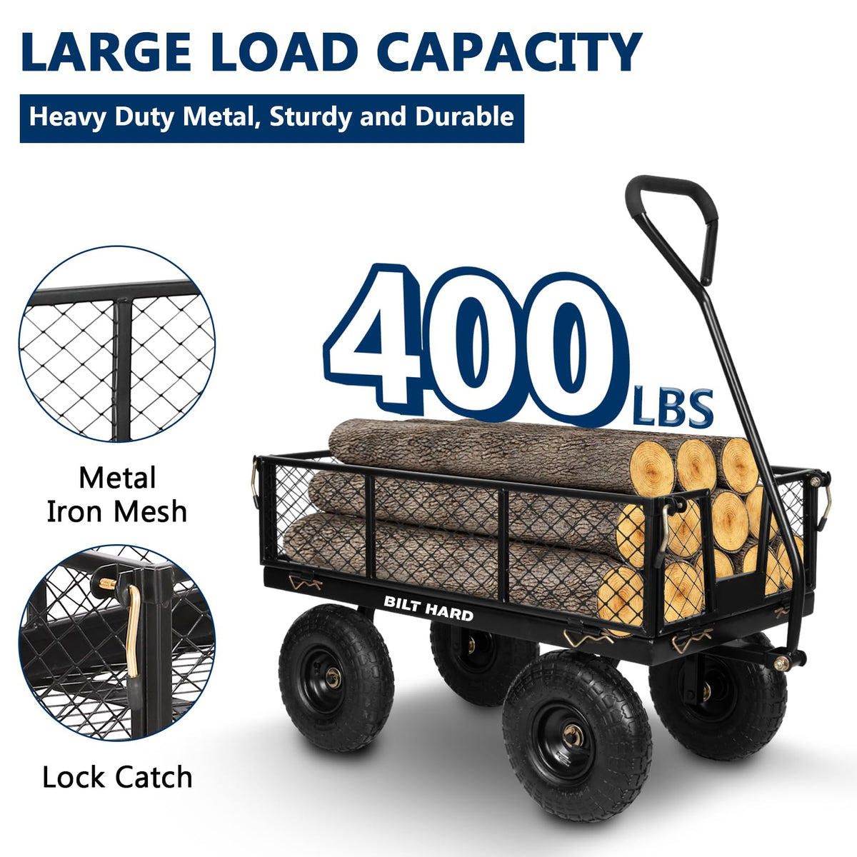 400 Lbs Capacity Mesh Steel Garden Cart with 10" All Terrain Wheels B604978