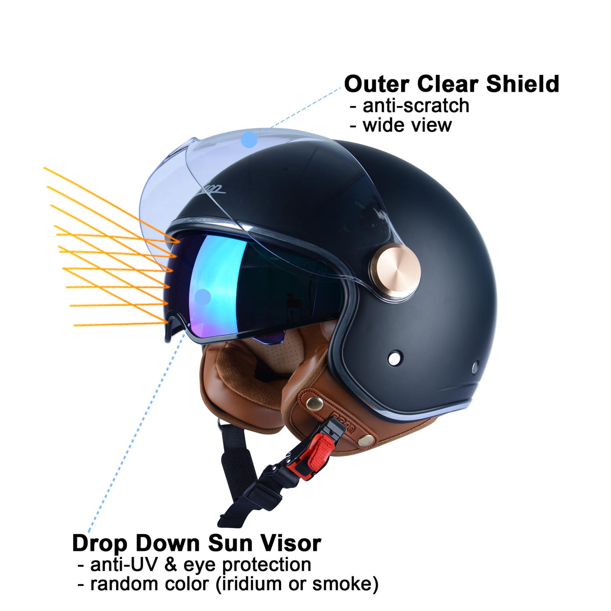 3/4 Face Motorcycle Helmet with Dual Visors I3308