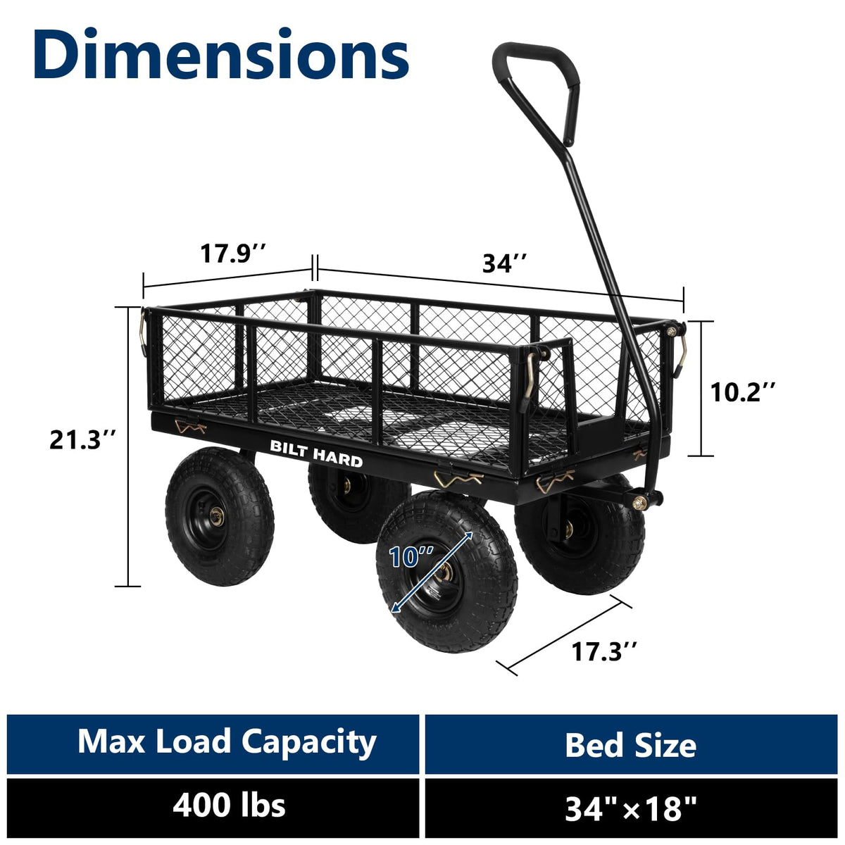 400 Lbs Capacity Mesh Steel Garden Cart with 10" All Terrain Wheels B604978