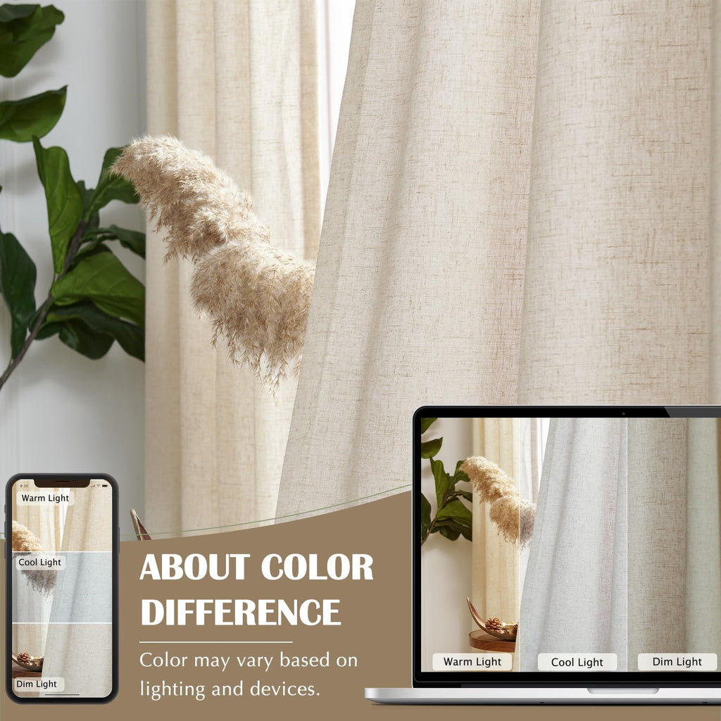 Linen Curtain 84 Inch Light Filtering Grommet 1 Panel Beige A82667