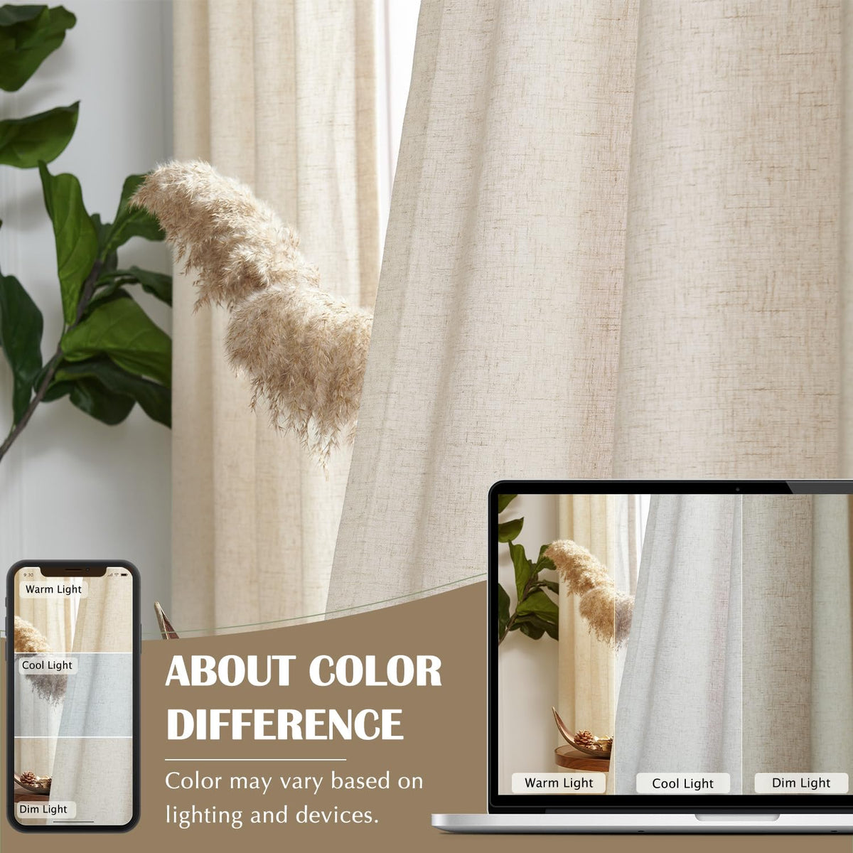 Linen Curtain 84 Inch Light Filtering Grommet 1 Panel Beige A82667