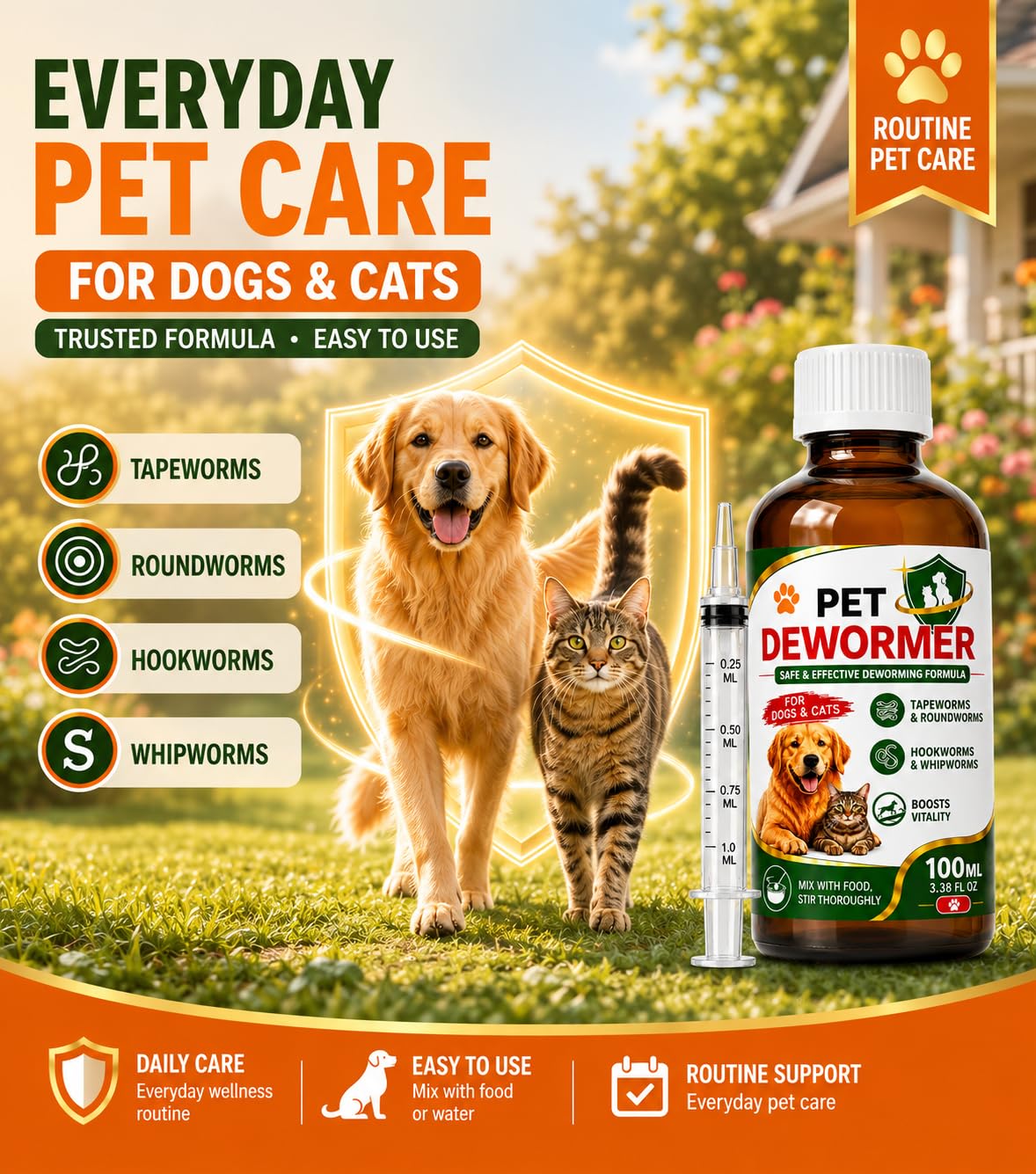 Praziquantel & Pyrantel Pamoate Oral Suspension for Dogs & Cats 3.38 fl oz C35458