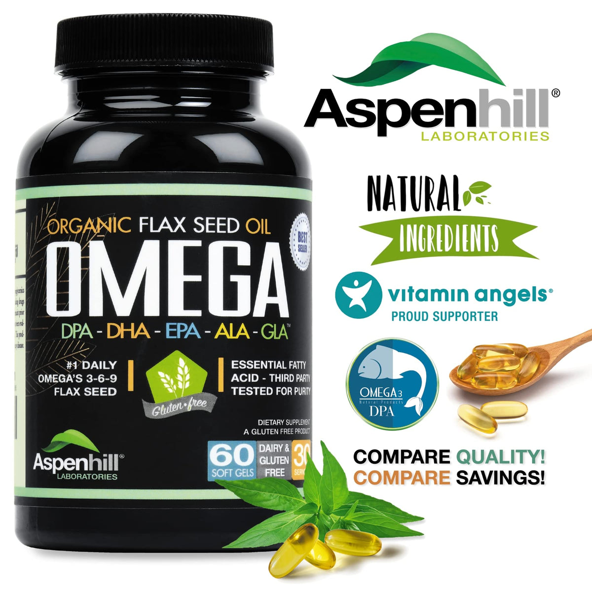 Wild Caught Omega 3 Fish Oil 2400 mg 60 SoftGels J8250