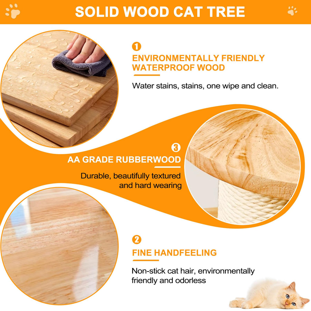 Solid Wooden Cat Tree Tower with Scratching Post C630514