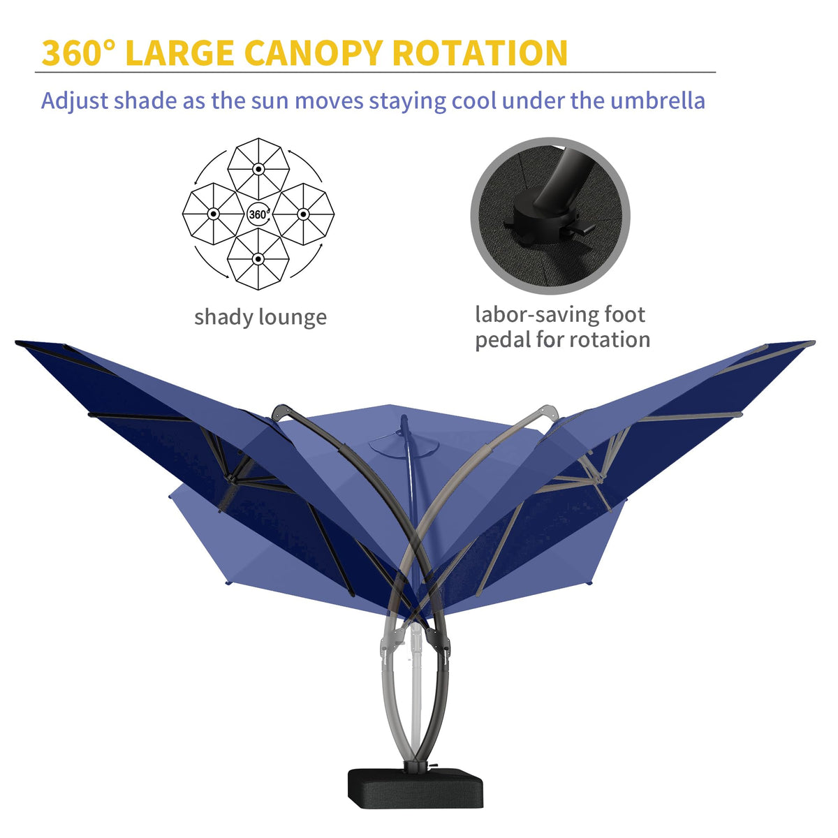 11ft Navy Blue Aluminum Cantilever Patio Umbrella with Base I562