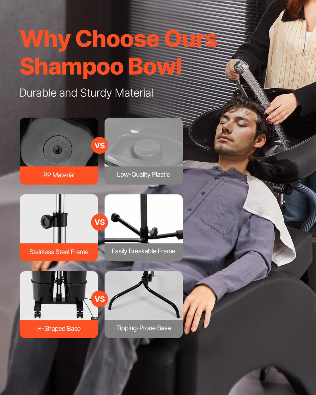 Portable Shampoo Bowl with Electric Pump, 2 Buckets, Black V8020
