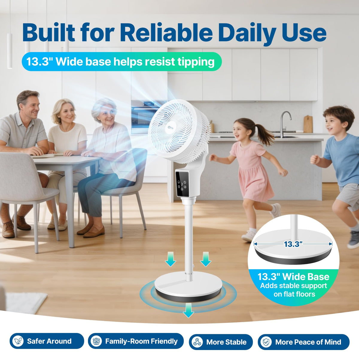 Oscillating Fan, 360° Air Circulator Pedestal Fan, 43.3” Adjustable Height R6722