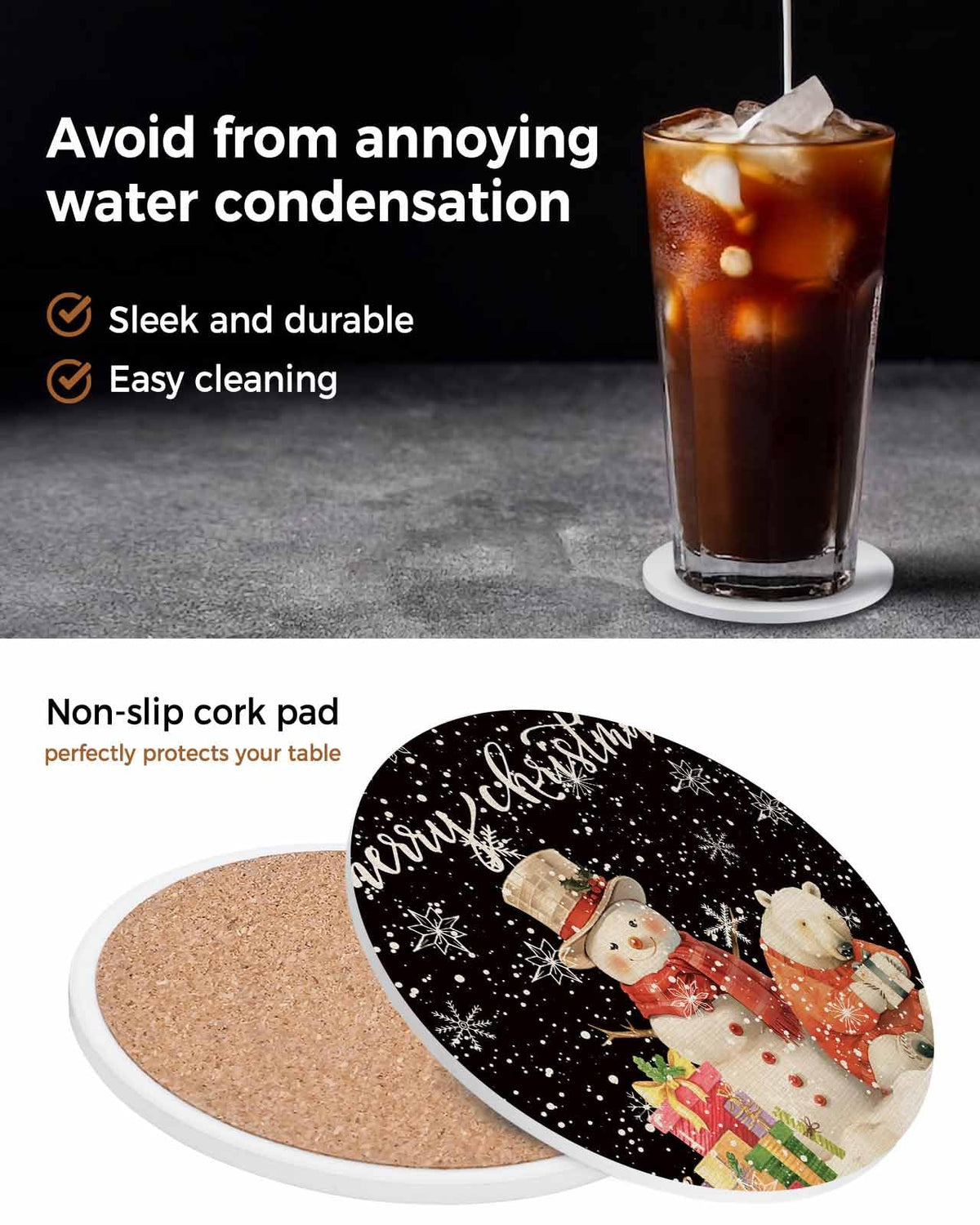 Set of 6 Absorbent Ceramic Stone Coasters with Holder B117