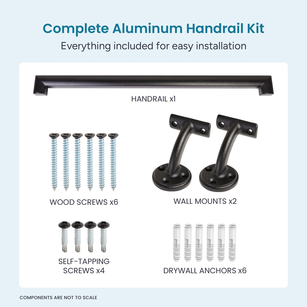 Aluminum Handrail Kit with Wall Mount Brackets, Black Textured, 3' Length M6800