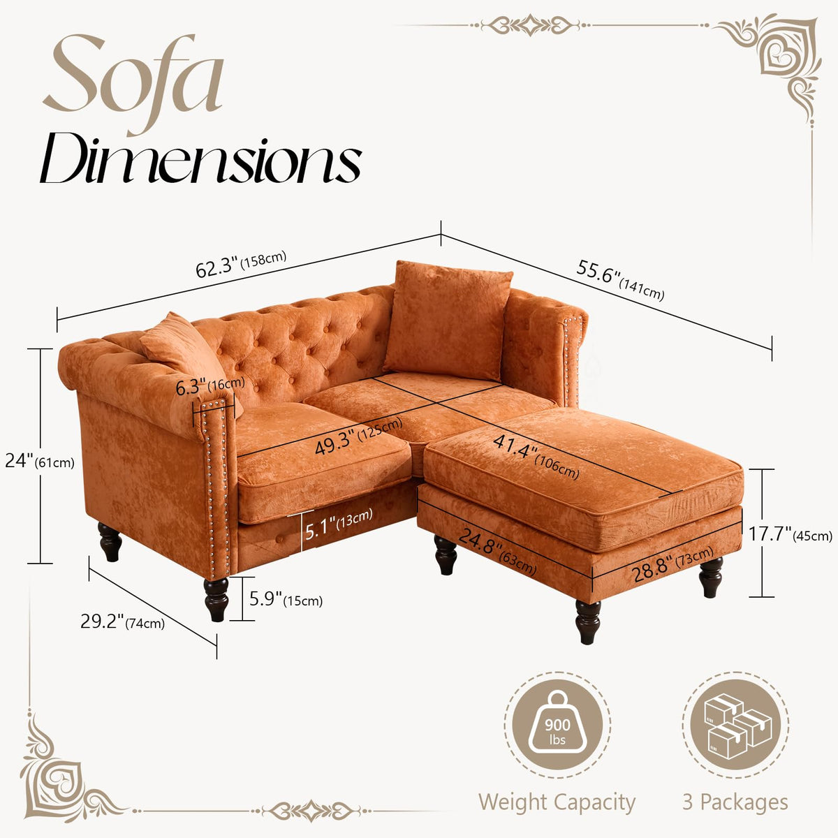 62" Velvet Sofa V945
